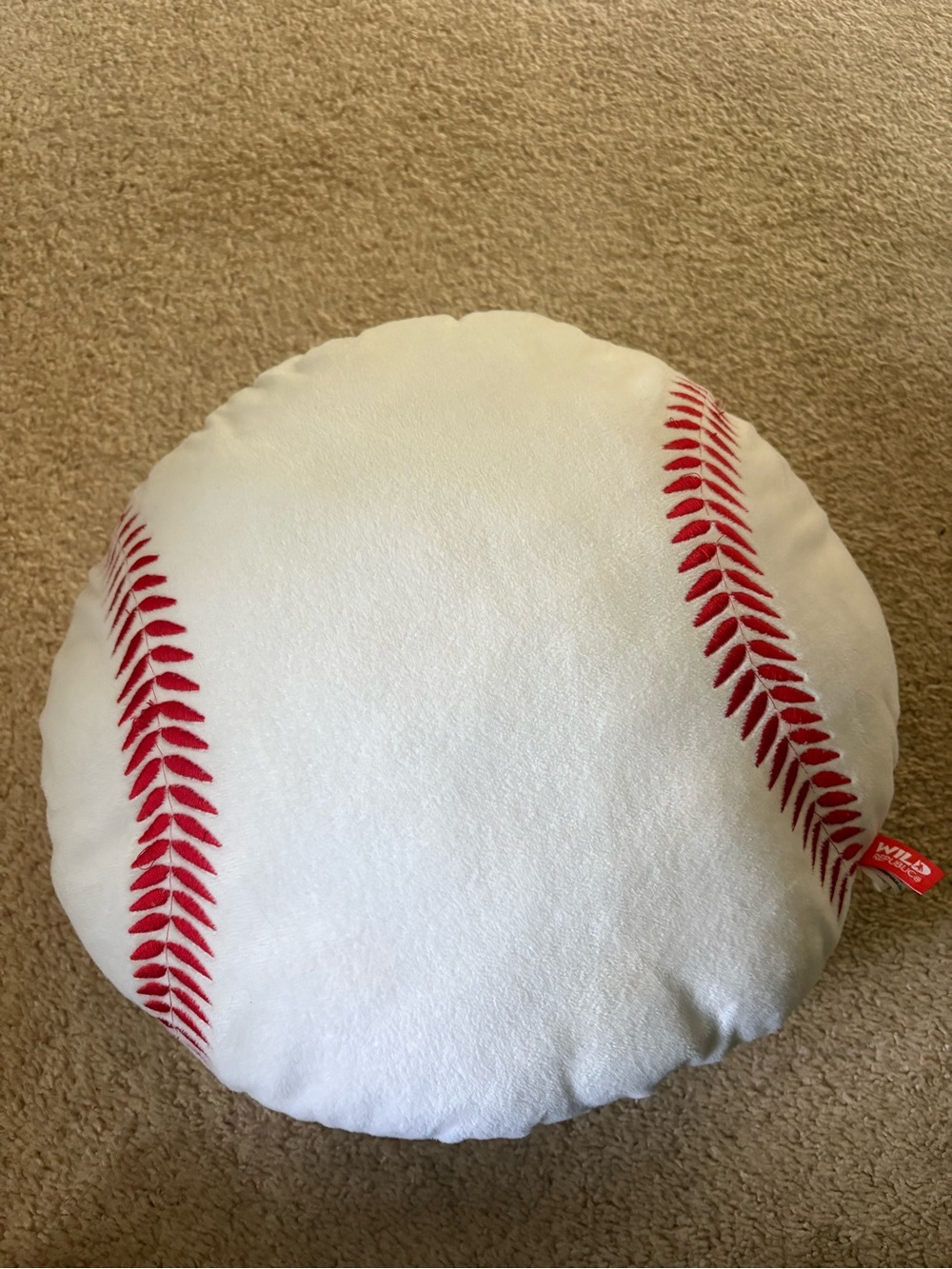 Baseball Stitch Round Pillow - White with Red Stitches